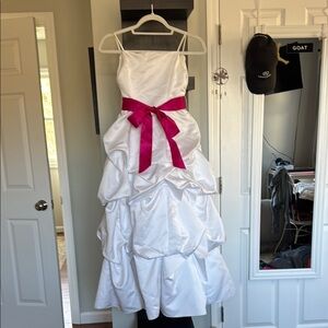 White Dress with Pink Bow perfect for a flower girl